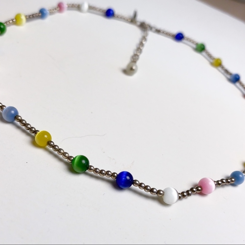 Faux Cat Eye Bead and 925 Sterling Beads Multi Color Adjustable Necklace - Picture 6 of 6